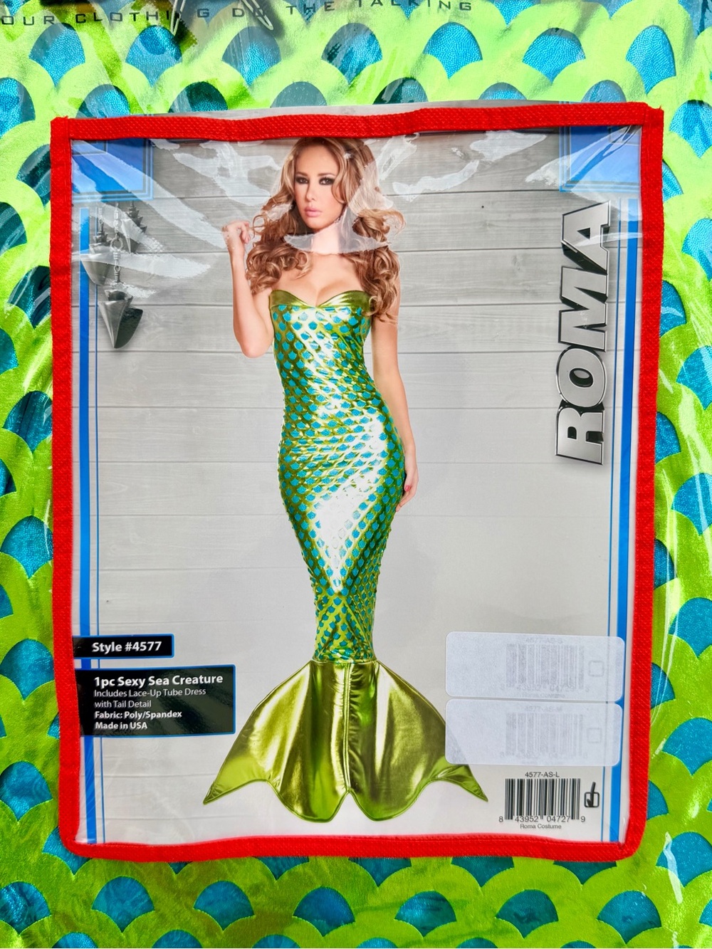 Roma Sexy Siren Mermaid Sea Creature Teal Green 1-Piece Costume Bodycon Dress, L